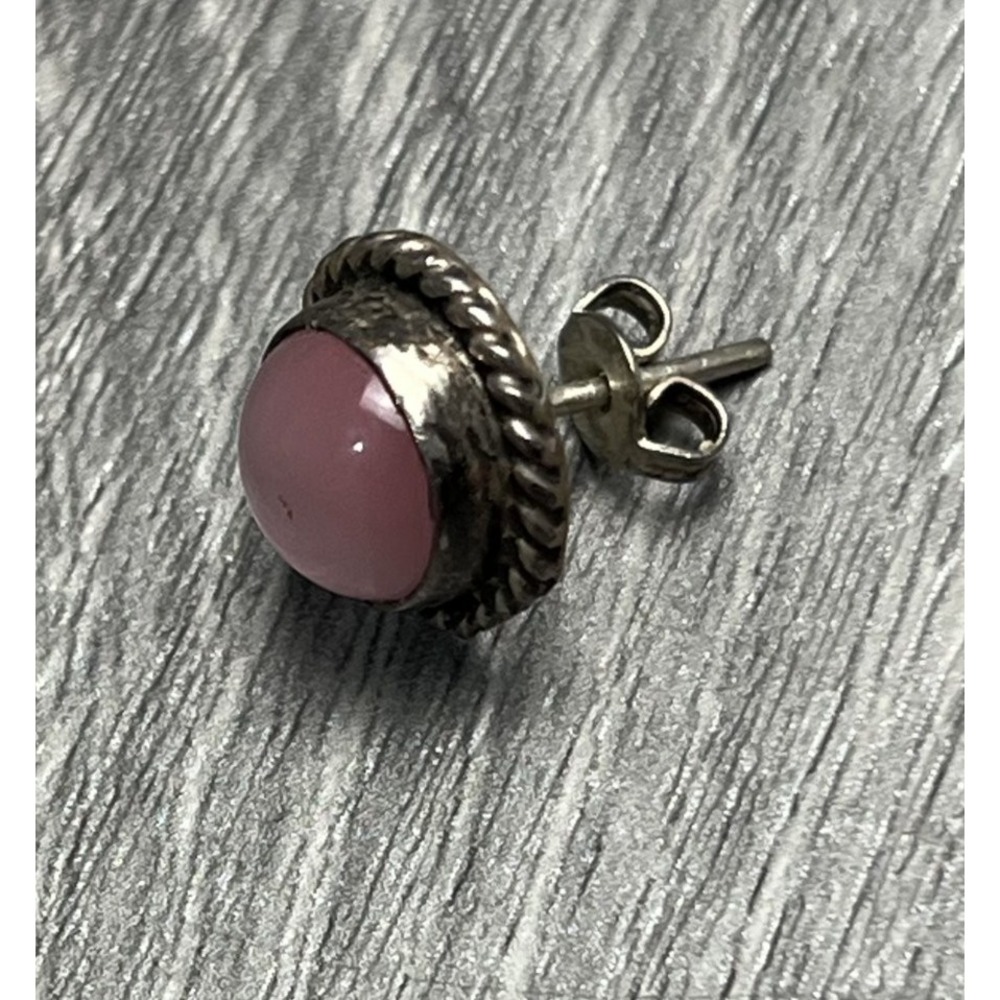 Sterling Silver Pink Tourmaline Quartz Earrings Twisted Rope 7.0g - Picture 7 of 9